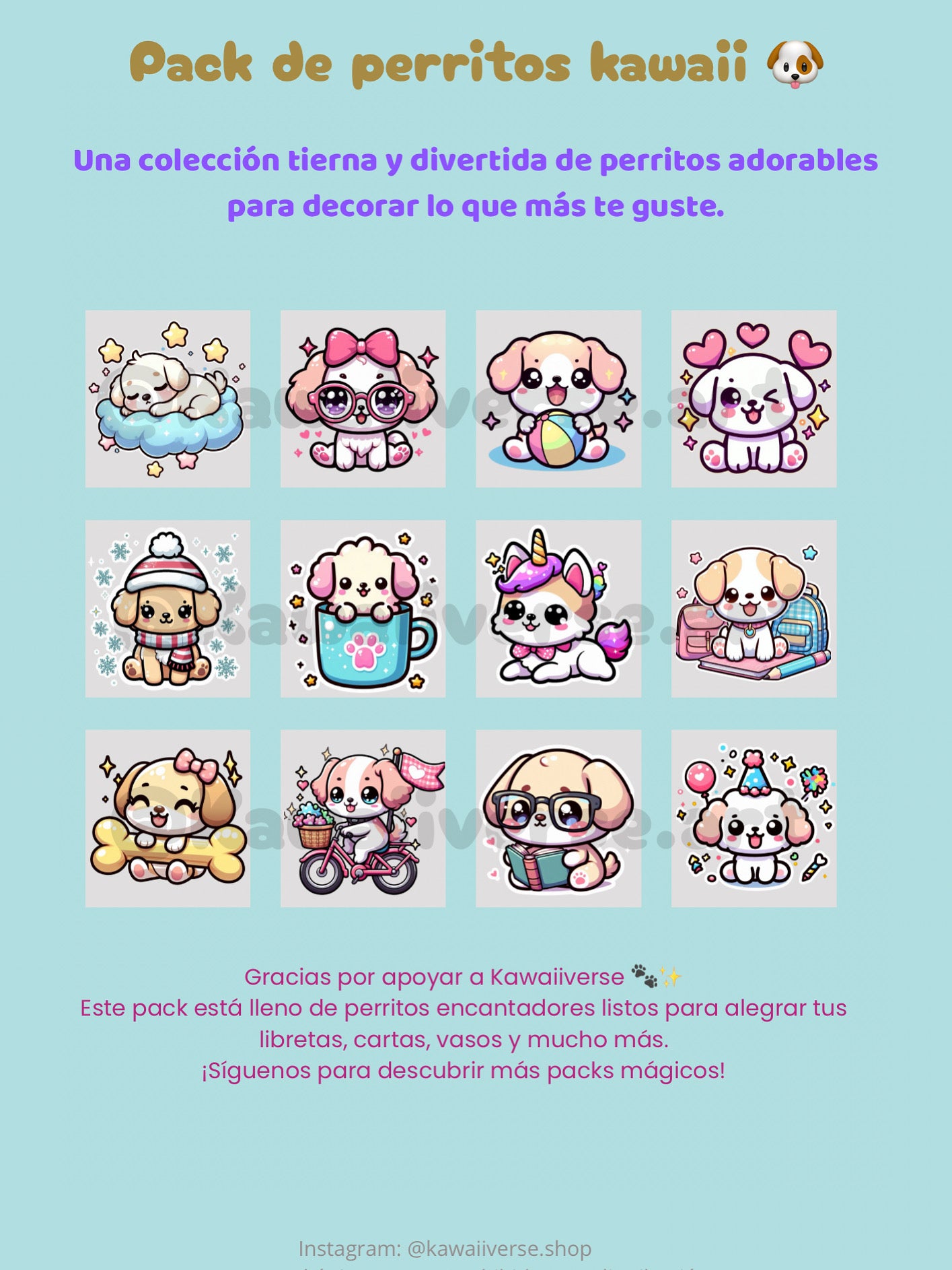 🐶Pack de stickers - Perritos kawaii 🐶