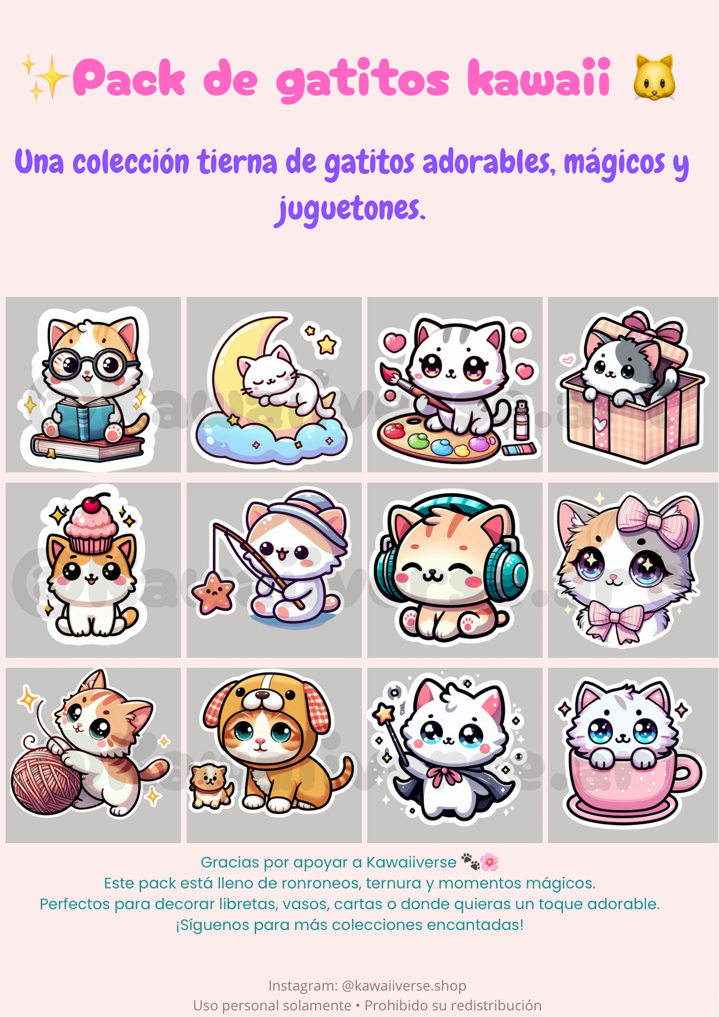 🐱Pack de stickers- Gatitos kawaii 🐱