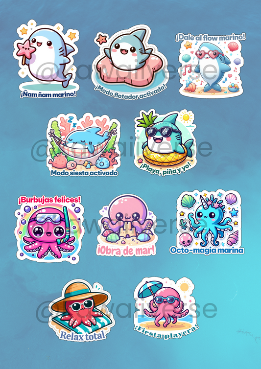 Pack Verano Kawaii – 🦈Tiburones y Pulpos 🐙