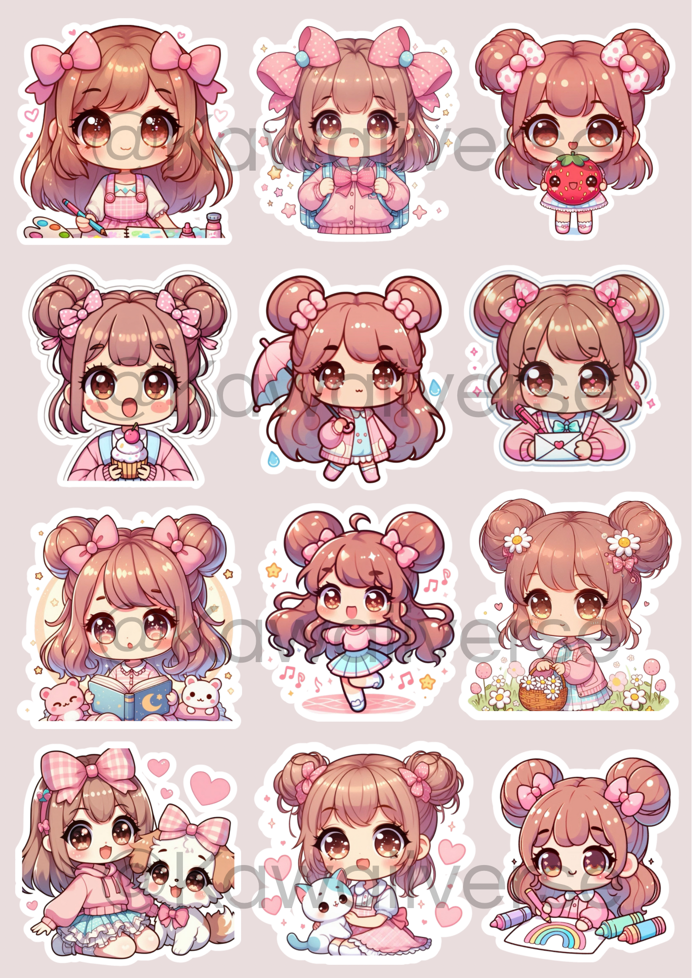 🌸 Pack de Stickers – Luli la Niña Kawaii 🌸