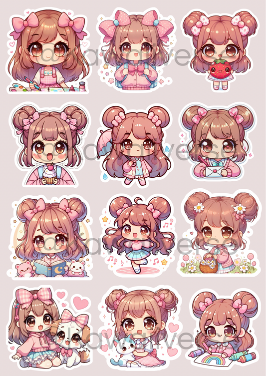 🌸 Pack de Stickers – Luli la Niña Kawaii 🌸