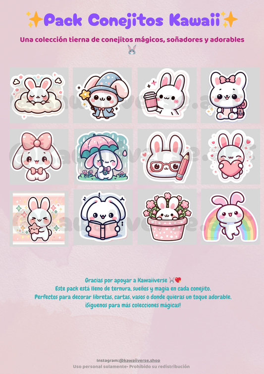 🐰Pack de stickers- conejitos kawaii 🐰