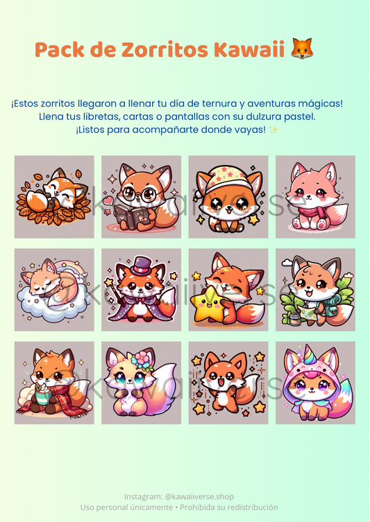 🦊Pack de stickers-Zorritos Kawaii 🦊